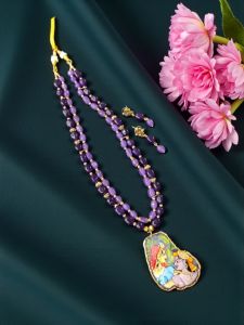  Lord Radha Krishna Tanjore Painting Pendant Beading Necklace