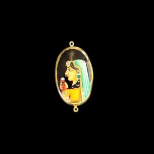 Onyx Pendant or connector Features a Radha Painting on Onyx Stones Detailed with Gold Foil Borders, 1.5inch(approx)