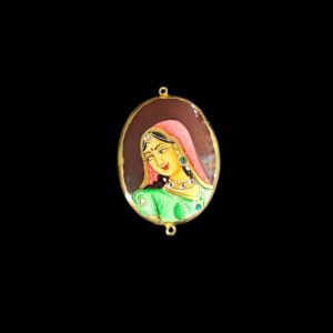 Onyx Pendant or connector Features a Radha Painting on Onyx Stones Detailed with Gold Foil Borders, 1.5inch(approx)