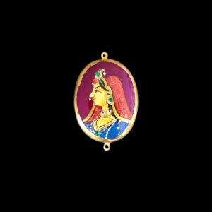 Onyx Pendant or connector Features a Radha Painting on Onyx Stones Detailed with Gold Foil Borders, 1.5inch(approx)
