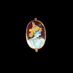Onyx Pendant or connector Features a Krishna Painting on Onyx Stones Detailed with Gold Foil Borders, 1.5inch(approx)