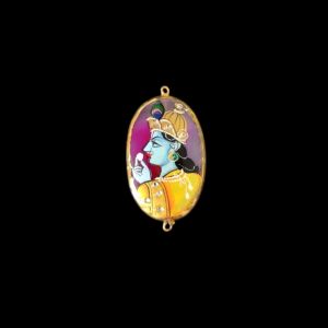 Onyx Pendant or connector Features a Krishna Painting on Onyx Stones Detailed with Gold Foil Borders, 1.5inch(approx)