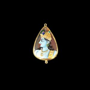 Onyx Pendant or connector Features a Krishna Painting on Onyx Stones Detailed with Gold Foil Borders, 1.5inch(approx)