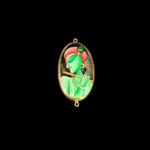 Onyx Pendant or connector Features a Krishna Painting on Onyx Stones Detailed with Gold Foil Borders, 1.5inch(approx)