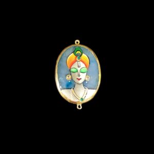 Onyx Pendant or connector Features a Krishna Painting on Onyx Stones Detailed with Gold Foil Borders, 1.5inch(approx)