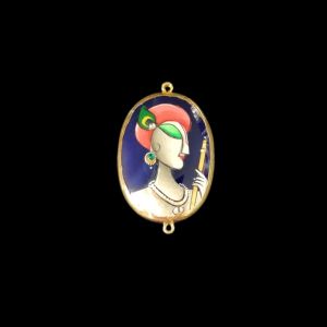 Onyx Pendant or connector Features a Krishna Painting on Onyx Stones Detailed with Gold Foil Borders, 1.5inch(approx)