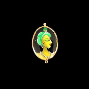 Onyx Pendant or connector Features a Krishna Painting on Onyx Stones Detailed with Gold Foil Borders, 1.5inch(approx)