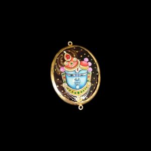 Onyx Pendant or connector Features a Krishna Painting on Onyx Stones Detailed with Gold Foil Borders, 1.5inch(approx)