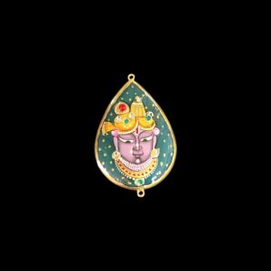 Onyx Pendant or connector Features a Krishna Painting on Onyx Stones Detailed with Gold Foil Borders, 1.5inch(approx)