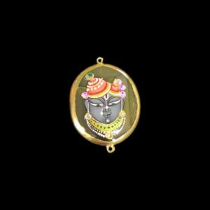 Onyx Pendant or connector Features a Krishna Painting on Onyx Stones Detailed with Gold Foil Borders, 1.5inch(approx)
