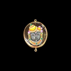 Onyx Pendant or connector Features a Krishna Painting on Onyx Stones Detailed with Gold Foil Borders, 1.5inch(approx)