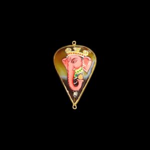 Onyx Pendant or connector Features a Ganesha Painting on Onyx Stones Detailed with Gold Foil Borders, 1.5inch(approx)