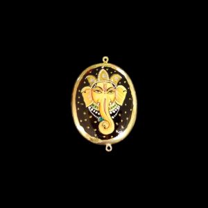 Onyx Pendant or connector Features a Ganesha Painting on Onyx Stones Detailed with Gold Foil Borders, 1.5inch(approx)