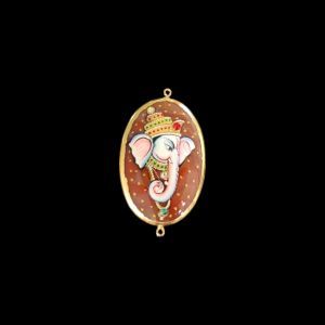 Onyx Pendant or connector Features a Ganesha Painting on Onyx Stones Detailed with Gold Foil Borders, 1.5inch(approx)