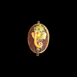 Onyx Pendant or connector Features a Ganesha Painting on Onyx Stones Detailed with Gold Foil Borders, 1.5inch(approx)