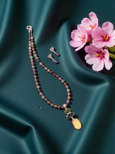 Navrabeads Gemstone Pendant Necklace For Women | Tiger eye Bead Necklace With matching Pendant & Zircon Clasp | Elegant Statement Jewelry For Festive, Party & Daily Wear
