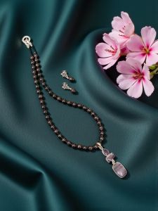 Navrabeads Gemstone Pendant Necklace For Women | Garnet Bead Necklace With matching Pendant & Zircon Clasp | Elegant Statement Jewelry For Festive, Party & Daily Wear