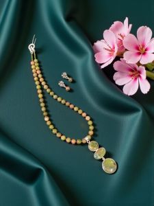 Navrabeads Gemstone Pendant Necklace For Women | Unakite Bead Necklace With Matching Pendant & Zircon Clasp | Elegant Statement Jewelry For Festive, Party & Daily Wear