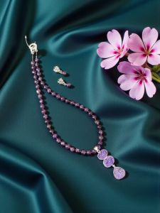 Navrabeads Gemstone Pendant Necklace For Women | Amethyst Bead Necklace With matching Pendant & Zircon Clasp | Elegant Statement Jewelry For Festive, Party & Daily Wear