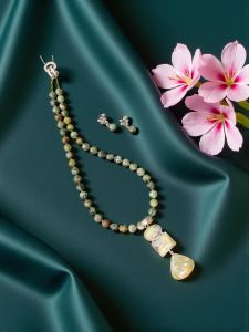 Navrabeads Gemstone Pendant Necklace For Women | African Turquoise Bead Necklace With matching Pendant & Zircon Clasp | Elegant Statement Jewelry For Festive, Party & Daily Wear