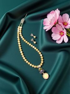 Navrabeads Gemstone Pendant Necklace For Women | Yellow Calcite Bead Necklace With matching Pendant & Zircon Clasp | Elegant Statement Jewelry For Festive, Party & Daily Wear