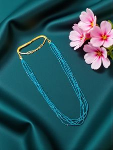 Hydro Beads Necklace, Peacock Blue, (Hydro beads 14" + 10 " Micro Gold Chain), Can be inserted into any Large Hole pendant, DIY Set