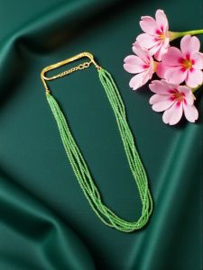 Hydro Beads Necklace, Light Green, (Hydro beads 14" + 10 " Micro Gold Chain), Can be inserted into any Large Hole pendant, DIY Set