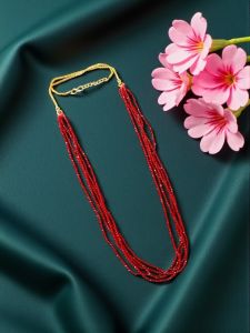 Hydro Beads Necklace, Red, (Hydro beads 14" + 10 " Micro Gold Chain), Can be inserted into any Large Hole pendant, DIY Set