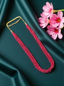 Hydro Beads Necklace, Rani Pink, (Hydro beads 14" + 10 " Micro Gold Chain), Can be inserted into any Large Hole pendant, DIY Set