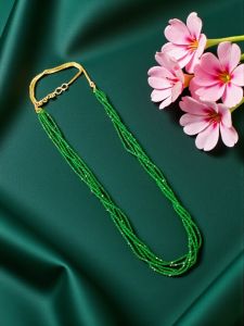 Hydro Beads Necklace, Leaf Green, (Hydro beads 14" + 10 " Micro Gold Chain), Can be inserted into any Large Hole pendant, DIY Set