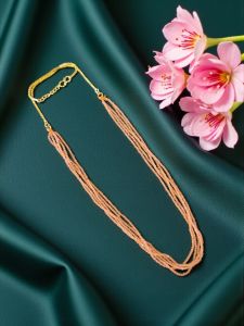 Hydro Beads Necklace, Peach, (Hydro beads 14" + 10 " Micro Gold Chain), Can be inserted into any Large Hole pendant, DIY Set