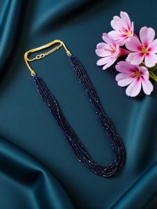 Hydro Beads Necklace, Dark Blue, (Hydro beads 14" + 10 " Micro Gold Chain), Can be inserted into any Large Hole pendant, DIY Set