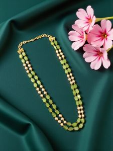 Swarovski Replica Pearl Necklace with Parrot Green colour Monolisa Beads