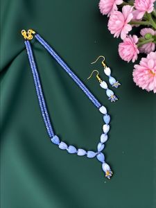 16inches Navrabeads CZ Bead Necklace Set with purple Tulip Beads | Elegant Designer Necklace & Matching Pendant Set for Women | Handcrafted Party & Festive Jewelry