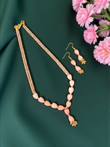 16inches Navrabeads CZ Bead Necklace Set with purple Tulip Beads | Elegant Designer Necklace & Matching Pendant Set for Women | Handcrafted Party & Festive Jewelry