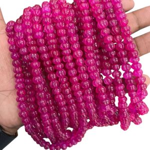 6X8mm Quartz Pumpkin/Kharbuja Cut Beads – Ruby Pink| Commonly Called as Zed Stone Beads for Jewelry Making in India