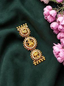 Navrabeads 1 Piece Side Lakshmi Pendant – Antique Finish Ruby Pink , 52x17mm Temple Jewellery for Women, Festive & Bridal Wear