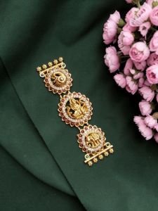 Navrabeads 1 Piece Side Lakshmi Pendant – Antique Finish Ruby Pink , 52x17mm Temple Jewellery for Women, Festive & Bridal Wear