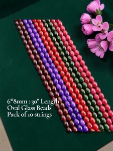 Pack of 10 lines, Navrabeads Multicolour Oval Glass Beads 6X8mm for Jewelry Making 30 " approx 88 to 80 beads Smooth Finish DIY Necklace Bracelet Craft Supplies