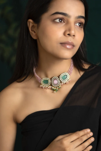 Navrabeads Victorian Necklace Set for Women | Sea Green Statement Necklace with Matching Earrings | Classic Victorian Design Jewelry for Wedding, Festive & Party Wear