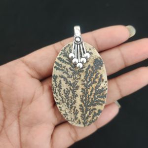 Psilomelane Dendrite Pendant, Gemstone Pendant, 1.5 t 2", Silver finish