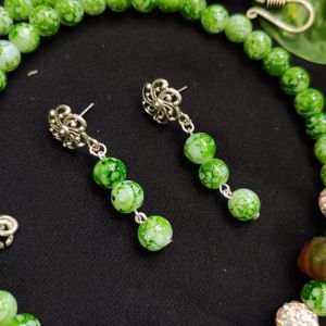Green Printed Glass Beads Earrings