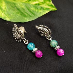 Peacock Earrings With Agate Beads 