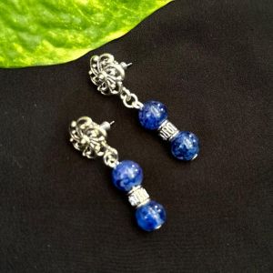 Blue Printed Glass Beads Earrings