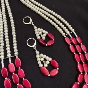 Flat Oval Glass Beads And Glass Pearl Earrings