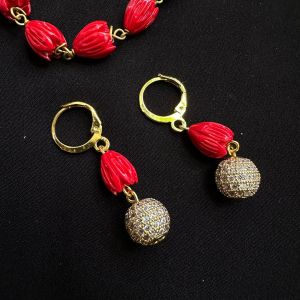 Coral Tulip Earrings With Cz Stone Balls