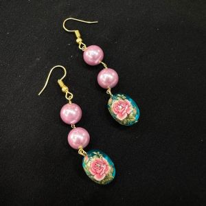 Japanese Beads Earrings With Pink Shell Pearls