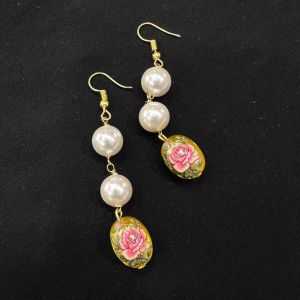 Japanese Beads Earrings With Shell Pearls, Yellow