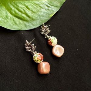 Mother Of Pearl Nuggets And Porcelain Beads Earrings