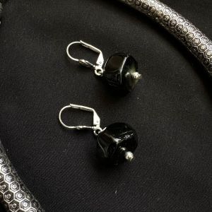 Agate Rondelle Earrings, Black
